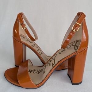 Sam Edelman - Yaro Ankle Strap Heel Orange Crinkle Patent Leather Size 9